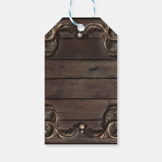 Lace & Dark Wood Rustic Western  Favor Cadeaulabel (Achterkant)