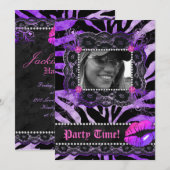 Lace Diamonds Birthday Party Zebra Paarse Lips Kaart (Voorkant / Achterkant)