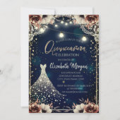 Lace, Diamonds, Dark Blue Floral Quinceañera Kaart (Voorkant)