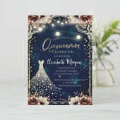 Lace, Diamonds, Dark Blue Floral Quinceañera Kaart (Staand voorkant)