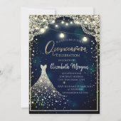 Lace, Diamonds, Dark Blue Quinceañera Kaart (Voorkant)