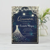 Lace, Diamonds, Dark Blue Quinceañera Kaart (Staand voorkant)