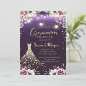 Lace, Diamonds Dress Floral Paars Quinceañera Kaart (Staand voorkant)
