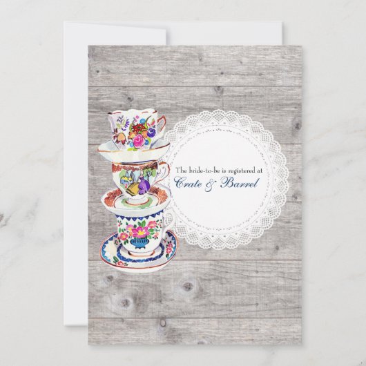 Lace Doilies & Teacups Bridal Brunch Uitnodiging (Achterkant)