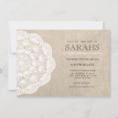 Lace Doily & Burlap 50th Birthday Party Invite Kaart (Voorkant)