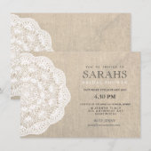 Lace Doily & Burlap Vrijgezellenfeest Party Invite Kaart (Voorkant / Achterkant)