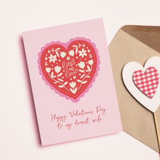 Lace Doily Heart Hand-Drawn Valentine's Day Feestdagen Kaart