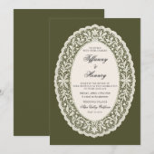 Lace Doily Olive Green Wedding Invitation Kaart (Voorkant / Achterkant)