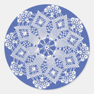 Lace Doily op Blauw Ronde Sticker