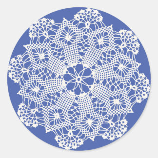 Lace Doily op Blauw Ronde Sticker