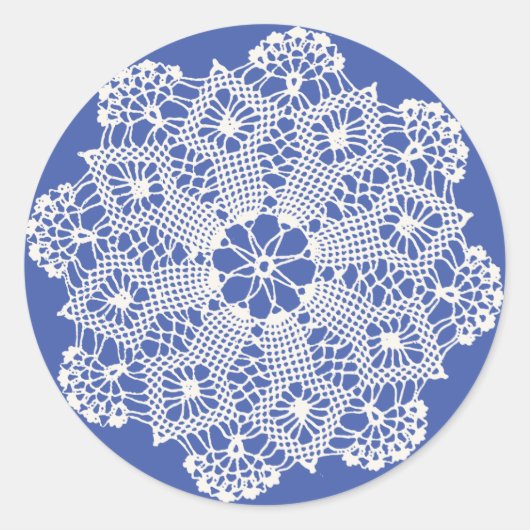 Lace Doily op Blauw Ronde Sticker (Voorkant)