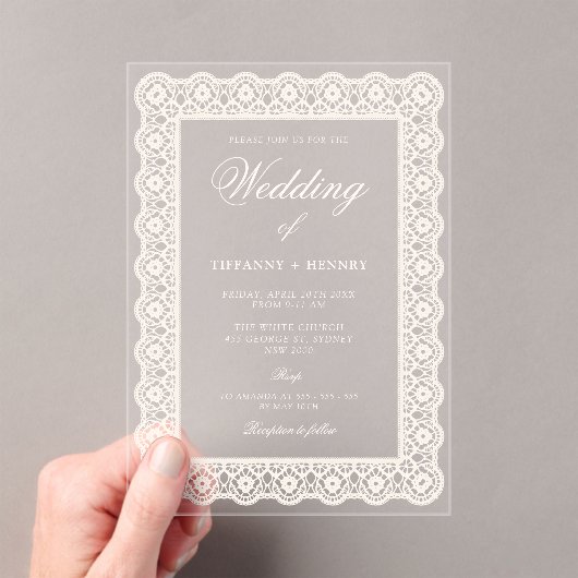 Lace Doily Wedding Acrylic Invitations Acryl Uitnodigingen (Insitu (Draagbaar))
