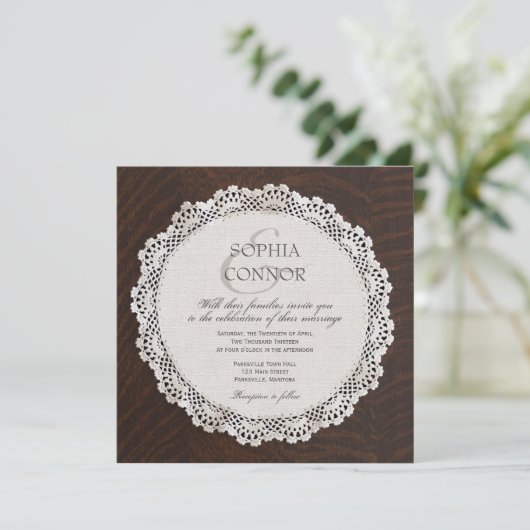 Lace Doily Wedding Invitation Kaart (Staand voorkant)