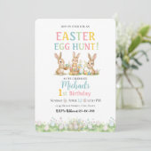 Lace Easter Egg Hunt Boy First Birthday Invitation Kaart (Staand voorkant)