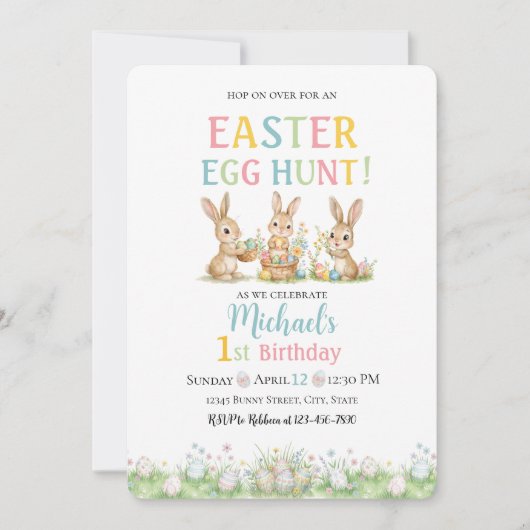 Lace Easter Egg Hunt Boy First Birthday Invitation Kaart (Voorkant)