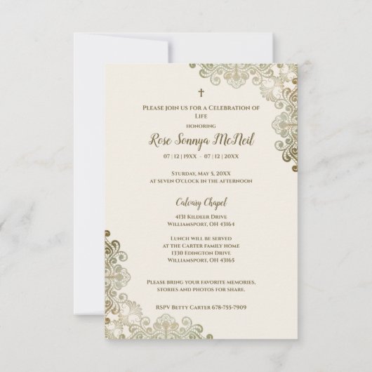 Lace Effect Remembering Dear One Memorial Funeral (Achterkant)