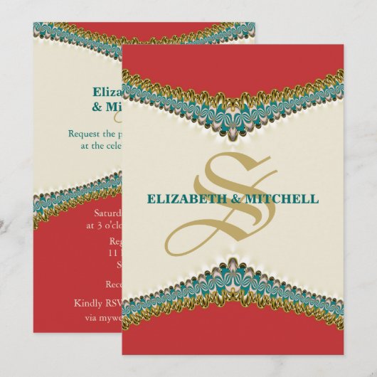 Lace Elegance : Uitnodiging tot een rood Blauwgroe (Voorkant / Achterkant)