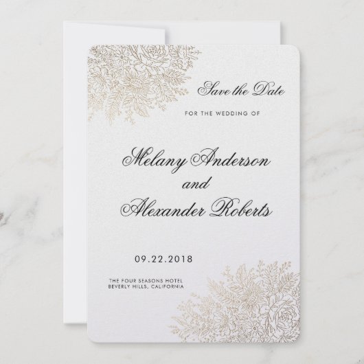 Lace Elegant Gold Foil Bewaar de datum Save The Date (Voorkant)