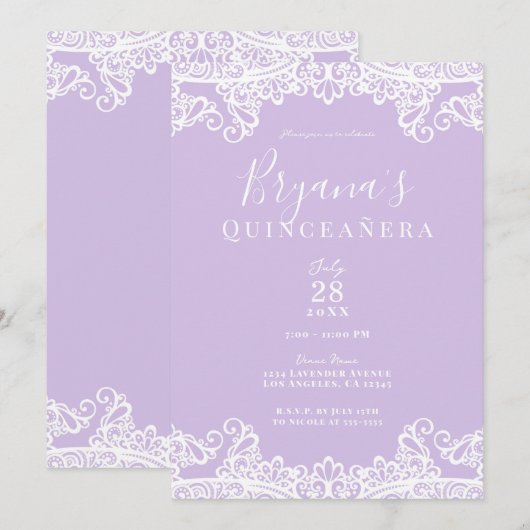 Lace Elegant Quinceañera Kaart (Voorkant / Achterkant)