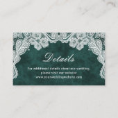 Lace Emerald Green Velvet Wedding Details Website Informatiekaartje (Voorkant)