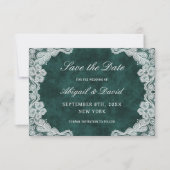 Lace Emerald Green Velvet Wedding Save the Date (Voorkant)