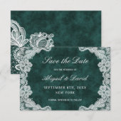 Lace Emerald Green Velvet Wedding Save the Date (Voorkant / Achterkant)