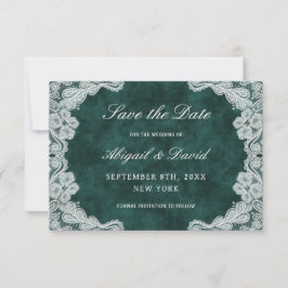 Lace Emerald Green Velvet Wedding Save the Date