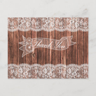 Lace en Barn Wood Rustic Country Hartelijk dank Briefkaart
