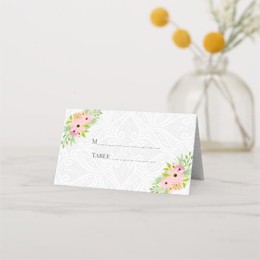 Lace en bloemen plaatskaartje (Voorkant)