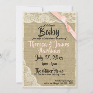 Lace en Burlap Baby shower Kaart