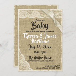 Lace en Burlap Baby shower Kaart