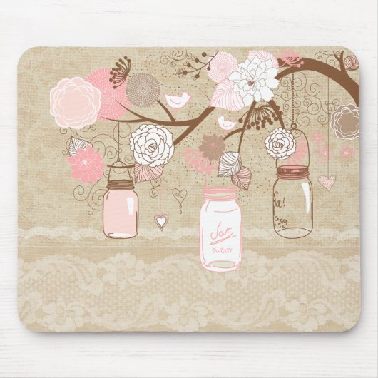 Lace en Burlap Mason Jar Tree Muismat (Voorkant)