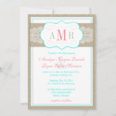 Lace en Burlap Monogram Rustic Wedding Kaart (Voorkant)