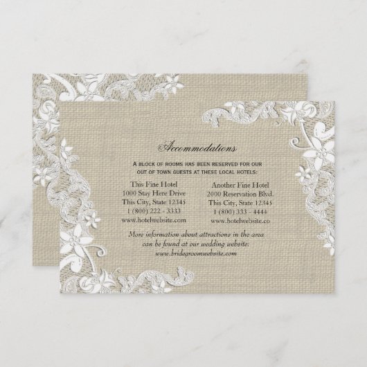 Lace en Burlap Routebeschrijving Invoegen Informatiekaartje (Voorkant / Achterkant)