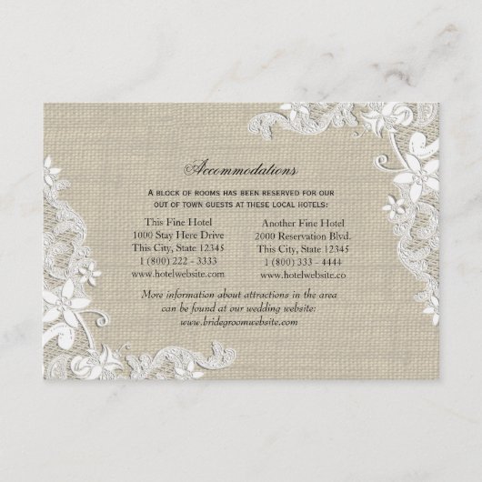 Lace en Burlap Routebeschrijving Invoegen Informatiekaartje (Voorkant)