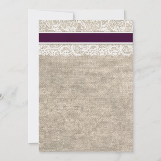 Lace en Burlap Rustic Wedding Invitation - Plum Kaart (Achterkant)