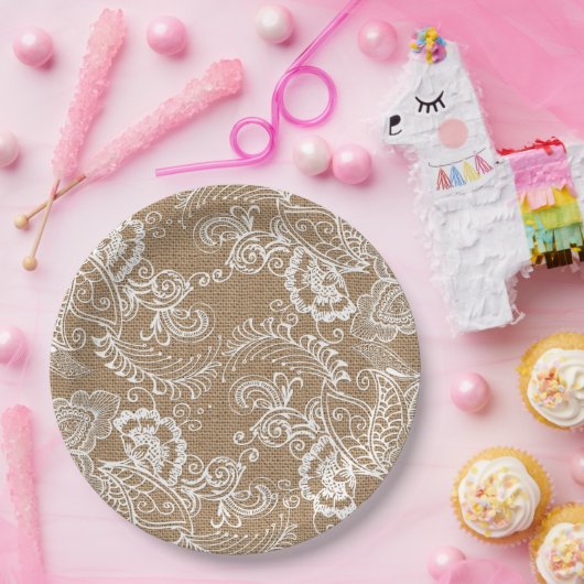 Lace en Burlap Shabby Chic Paper-Borden Papieren Bordje (Feest)