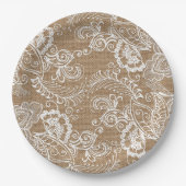 Lace en Burlap Shabby Chic Paper-Borden Papieren Bordje (Voorkant)