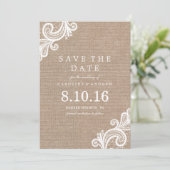 Lace en Burlap Wedding Save the Date Announding (Staand voorkant)