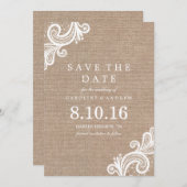 Lace en Burlap Wedding Save the Date Announding (Voorkant / Achterkant)