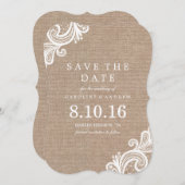 Lace en Burlap Wedding Save the Date Announding (Voorkant / Achterkant)