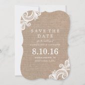 Lace en Burlap Wedding Save the Date Announding (Voorkant)