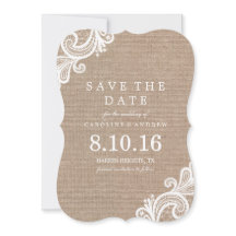 Lace en Burlap Wedding Save the Date Announding