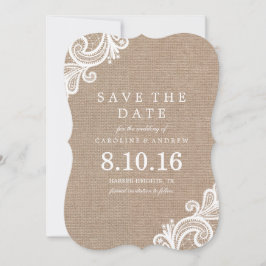 Lace en Burlap Wedding Save the Date Announding