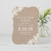 Lace en Burlap Wedding Save the Date Announding (Staand voorkant)