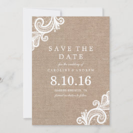 Lace en Burlap Wedding Save the Date Announding