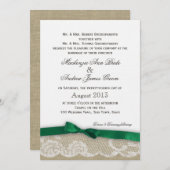 Lace en Emerald Green Bow Wedding Kaart (Voorkant / Achterkant)
