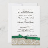Lace en Emerald Green Bow Wedding Kaart (Voorkant)