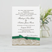 Lace en Emerald Green Bow Wedding Kaart (Staand voorkant)
