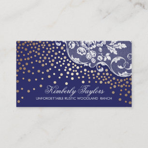 Lace en Gold Confetti Navy  Visitekaartje